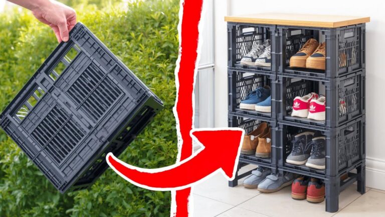 Jak zrobić 5 modnych półek na buty z plastikowych skrzynek? Odkryj ten sposób!